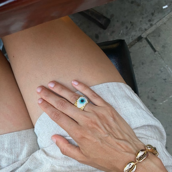 Handmade 24k Gold Plated Evil Eye Ring - Picture 5 of 5